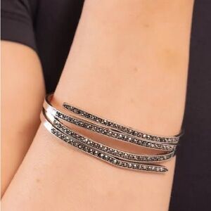 Paparazzi Silver and Black Striped Bracelet